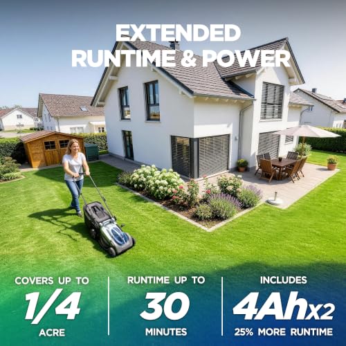 Image of 18-Inch 80V Max Brushless Cordless Push Electric Lawn Mower | Includes two batteries and charger; 296Wh total energy and 2-in-1 mowing for routine small-to-medium yard care.