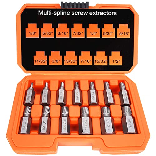 XEWEA 13Pcs Screw Extractor Set Multi-Spline Easy Out Bolt Extractor Kit, Chrome Molybdenum Alloy Steel Hex Head Bolt Remover Tool for Broken Rusted Bolts Screws Nuts