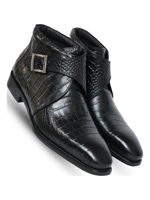 Davidoff Croco Boot Black for Men | Premium Genuine Leather Reptile Texture Ankle Boots Sophisticated Formal Dress Footwear Weddings and Business Events | Size 7-image-34
