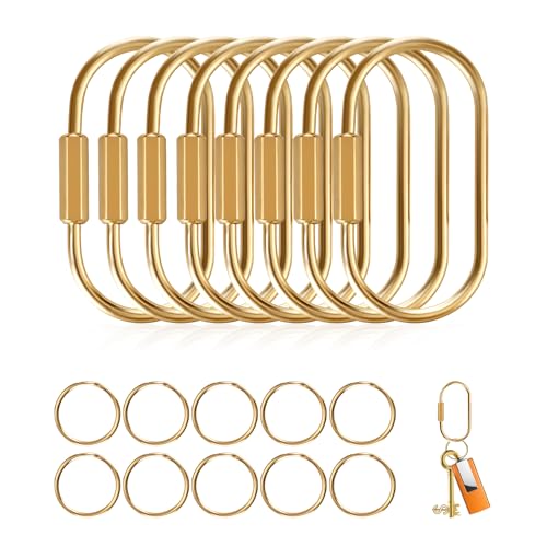Muitcdo Brass Key Rings Bulk, Gold Key Chain Organizer Holder for Men Women with Secure Screw Locking, Cute Purse Bag Charms for Handbags, Small Carabiner Clip for Dog Leash Pet Tags (8 Pack)