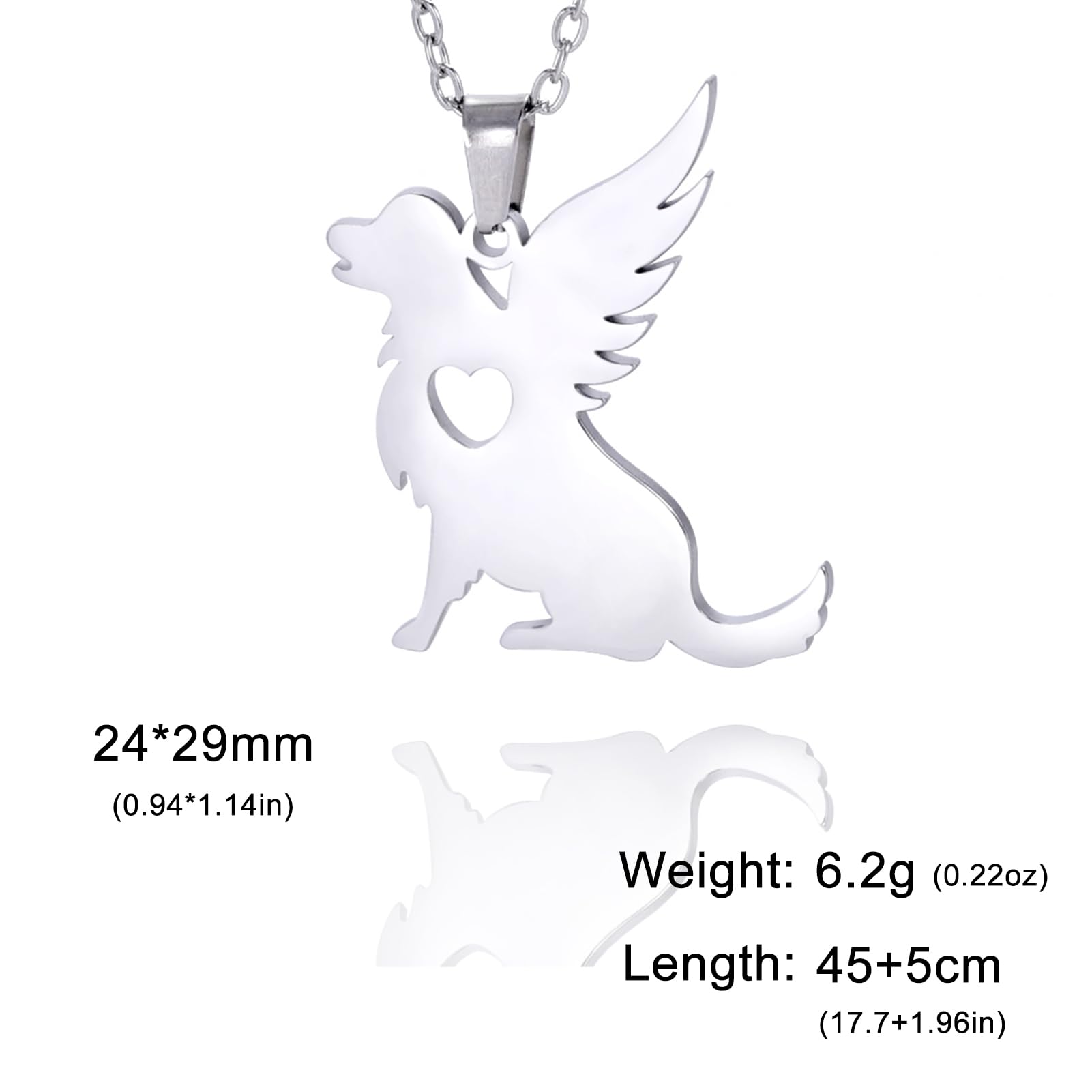 TEAMER in acciaio inox Angelo Cane Collana Carino Ala Cuore Cane Ciondolo Animale domestico Cane Amante Memorial Gioielli per le donne uomini