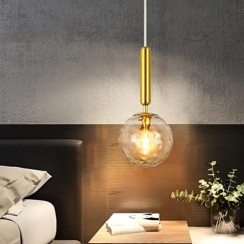 Image of Modern Gold Pendant Light Hanging Fixture Light for Kitchen Island Mid Century with Globe Pendant Light Clear Glass Pendant Lighting for Living Room Bedroom Entryway (2 Pack)