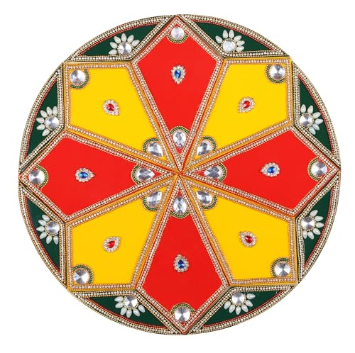CHERKRAFT Big Size Diwali Acrylic Rangoli Stencils Handmade Rangoli Sticker Home Decor Floor Decorative Stones 15 Inches (Design 5)
