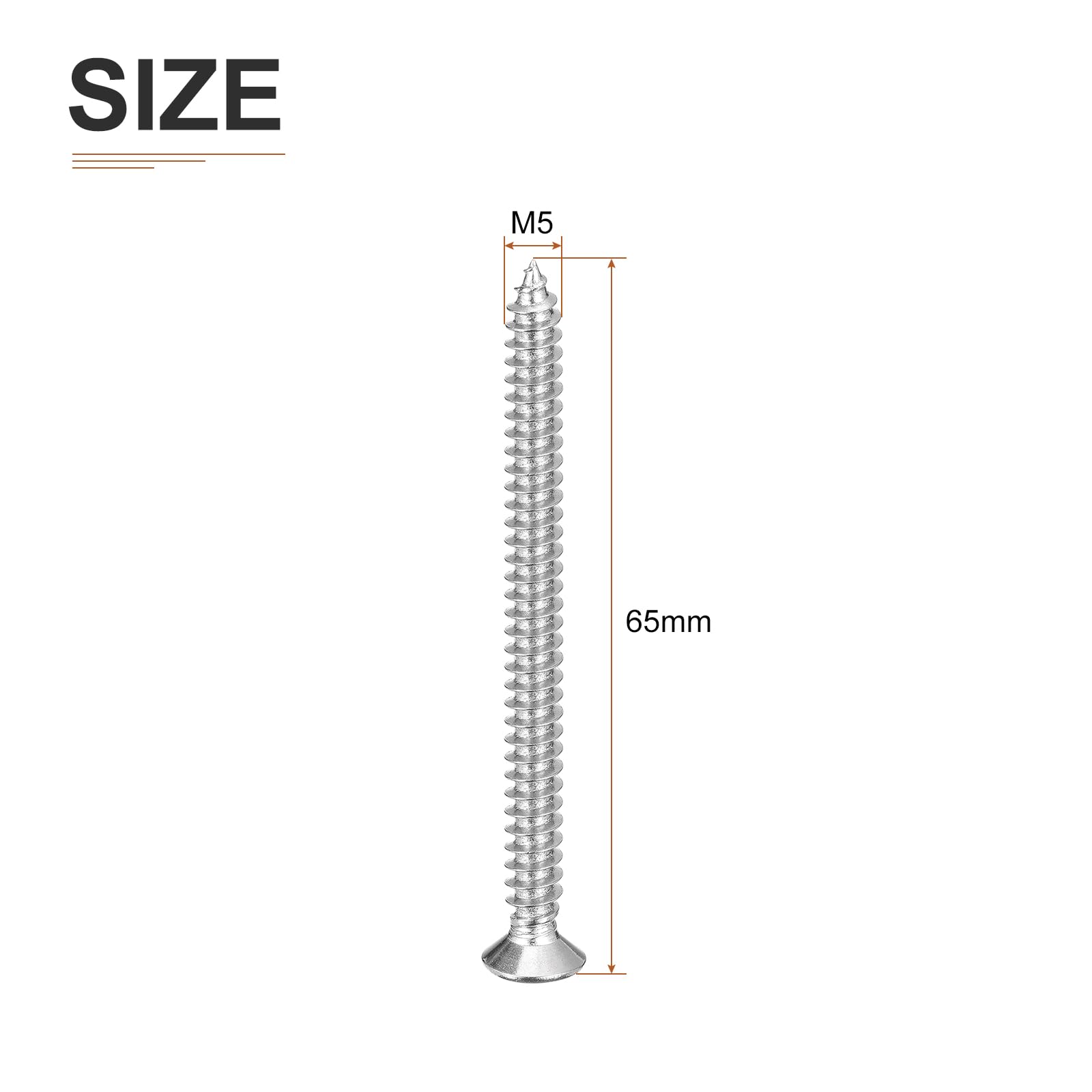 DTGN 20Pcs M5x65mm Flat Head Wood Screws, 304 Stainless Steel Phillips Self Tapping Screws - Good for Woodworking Furniture - Silver - Image 2