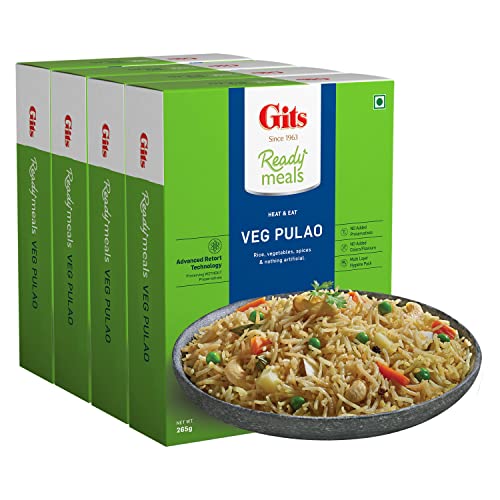Gits Ready to Eat Veg Pulao, Pure Veg Heat and Eat Rice Dish, 1060g (Pack of 4 X 265g Each)