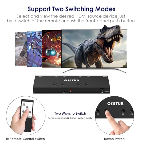 Image of 4K@60Hz 4 in 1 Out HDMI Switch, 4 Port HDMI Switcher Selector Support HDR10 & HDCP 2.2 & Full 3D with IR Remote Control Compitable with Nintendo Switch,Xbox PS5 /4,Fire Stick,Roku,Apple TV for Gaming