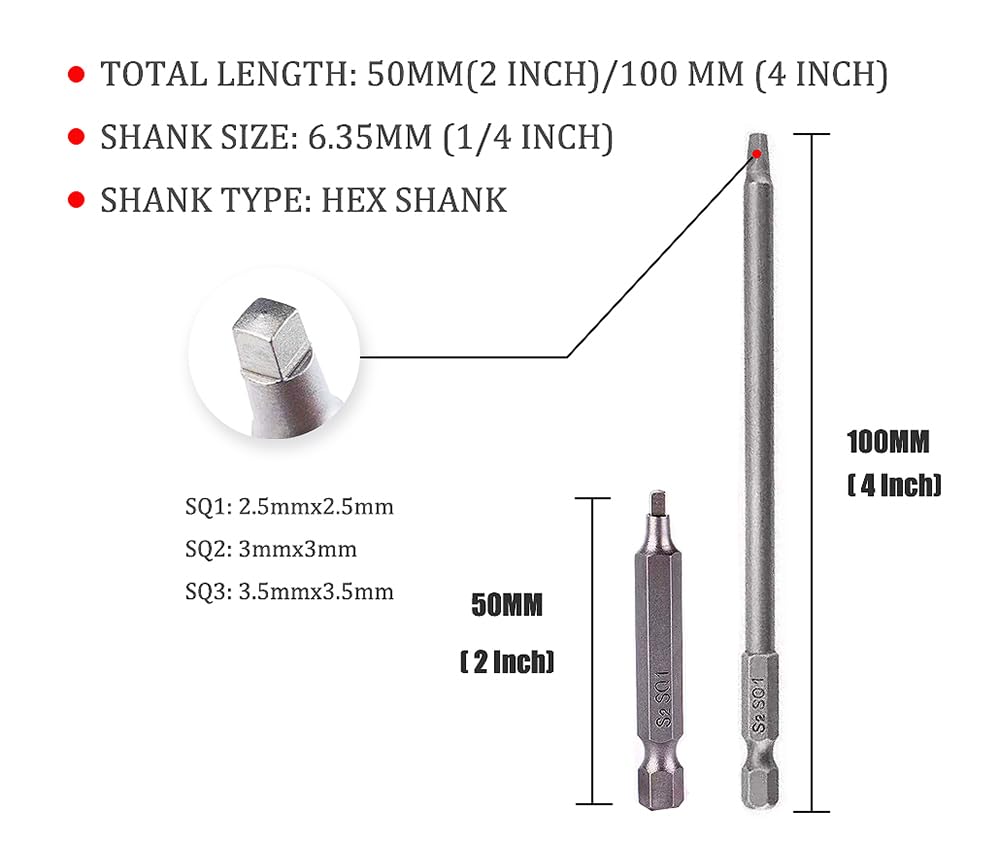 Magnetic Square Head Screwdriver Bits Set including 1/4 Inch Hex Shank - Image 4