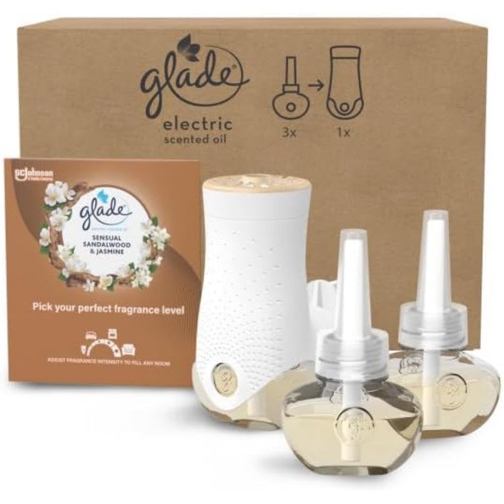 GladePlug in Electric Air freshener Sandalwood & Jasmine Holder and 3 Refills (1 Holder + 3 x Refills 20ml)
