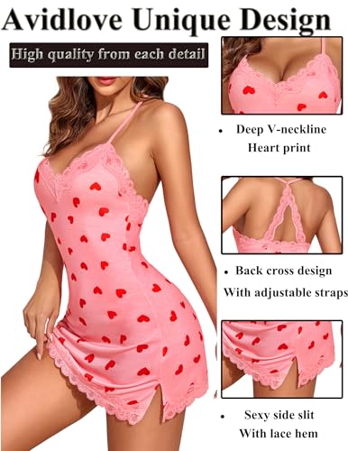 Image of Avidlove Womens Nightgown Sexy Lace Sleepwear V Neck Full Slip Chemise Lingerie Cotton Night Gowns Babydoll Sleepshirt