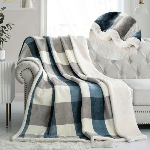 PU MEI Sherpa Fleece Throw Blanket 60' x 80' Reversible Plush Fluffy Large Big Blanket Lattice...