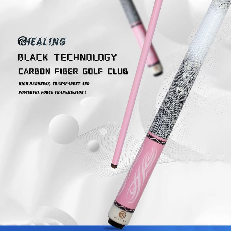 Miniatura 2 de Elegante taco de piscina profesional rosa para mujer, eje de fibra de carbono y agarre de cuero, punta de baja desviación de 0.488 in