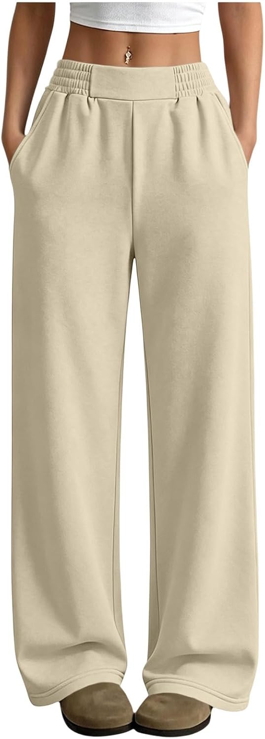 Womens Wide Leg Sweatpants Elastic High Waisted Baggy Casual Pant Fashion Fall Winter Athletic Trousers with Pocket