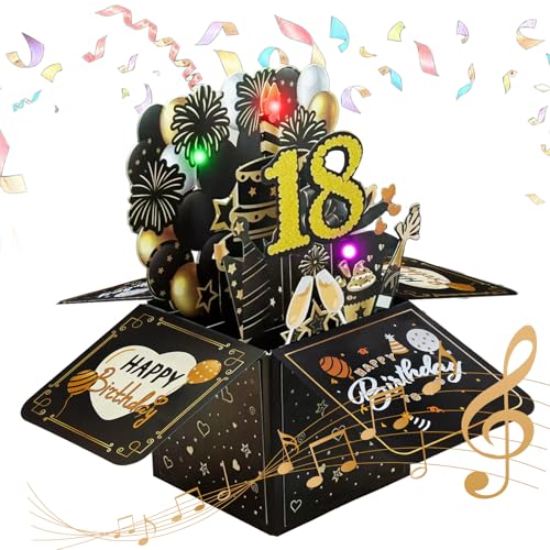 18. Geburtstagskarte Pop Up, 3D Grußkarte mit Musik und Licht Feuerwerk Geburtstagskarte, 18. Geburtstag Karte und Schlüsselanhänger für Mädchen und Junge 18. Geburtstag für Party Jubiläum (Schwarz) 18. Geburtstagskarte Pop Up, 3D Grußkarte mit Musik und Licht Feuerwerk Geburtstagskarte, 18. Geburtstag Karte und Schlüsselanhänger für Mädchen und Junge 18. Geburtstag für Party Jubiläum (Schwarz)
