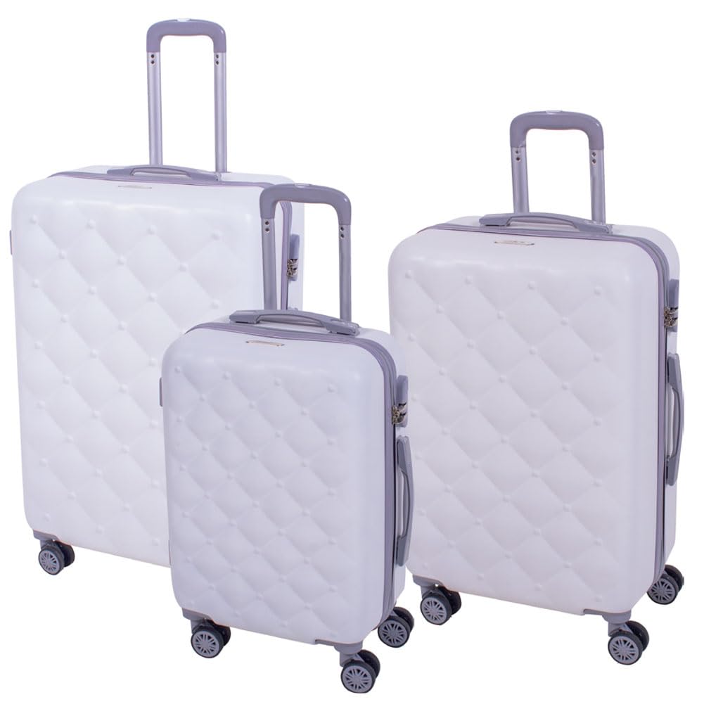 Coveri Set 3 Trolley Valigie Bagaglio a Mano Vintage Valigia Guscio Rigido In ABS 4 Ruote Manico teloscopico Doppio Scompartimento Interno e Chiusura di Sicurezza con combinazione (Bianco)