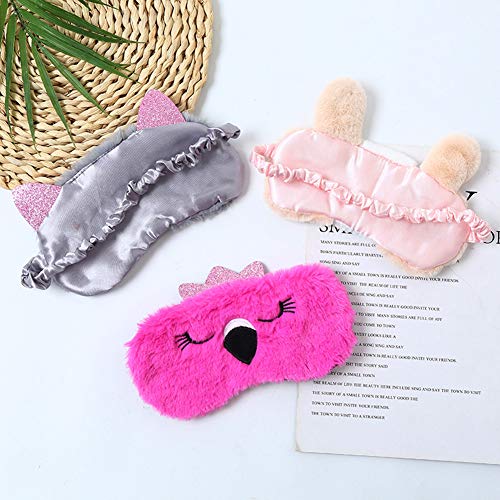 4 Pack Sleeping Mask For Girls Soft Plush Blindfold Cute Rabbit Pig Flamingo Cat Sleep Masks Eye Cover Eyeshade For Kids Teens Women Plane Travel Nap Night Sleeping #TOP2