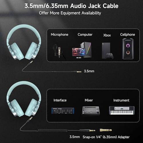 Image of Wired Over Ear Headphones, Studio Monitor & Mixing DJ Headphones with 50mm Neodymium Drivers and 1 /4 to 3.5mm Jack for Guitar AMP Podcast Piano Keyboard (Light Green)