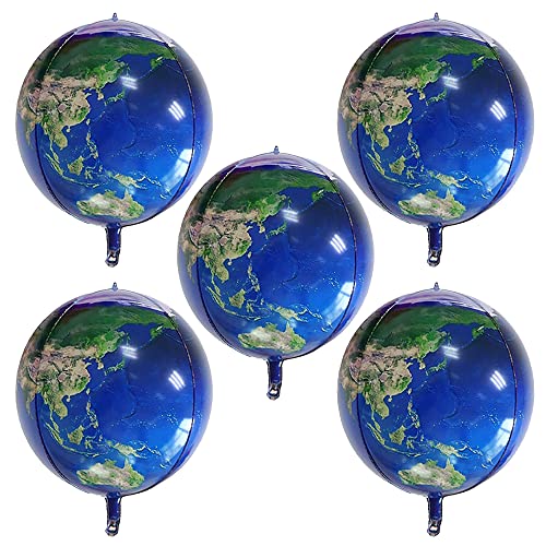 ANCLLO 5pcs Earth Globe Balloons, 22 Inch World Map Balloons,4d Mylar Aluminum Foil Balloon Earth Shape Decoration for Kids Earth Day Party Supplies
