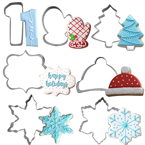 Snowflake Cookie Cutter Set Stainless Steel, Winter Onderland Christmas 1St Birthday Biscuit Molds With Hat Mitten Christmas Tree Number 1 Photo Plaques Dough Fondant Tool #TOP7