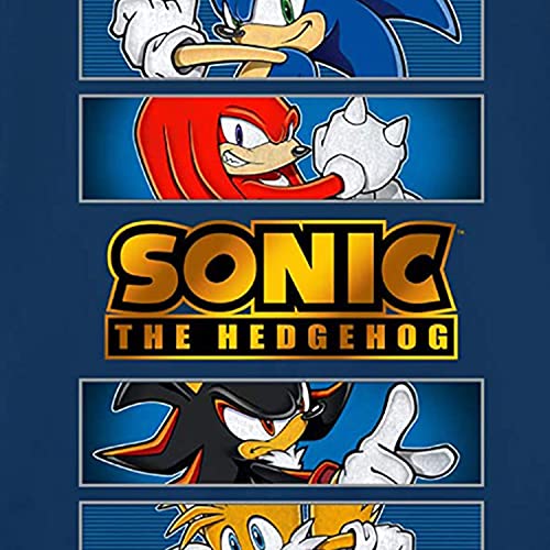 Sega Boys Sonic The Hedgehog Shirt - Featuring Sonic, Tails, And Knuckles - The Hedgehog Trio - Official T-Shirt (Navy, 7) #TOP1