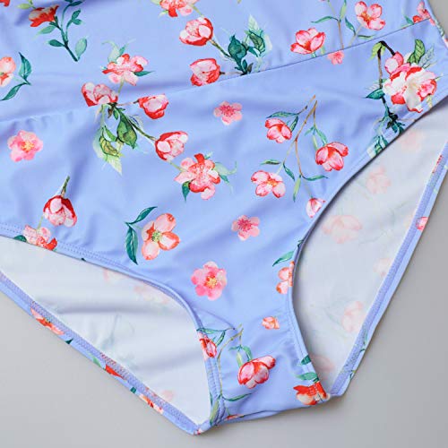 Maternity Bikinis Tankini Floral Flouncing Swimsuit One Piece Beachwear Blue With Pink Flower L #TOP3