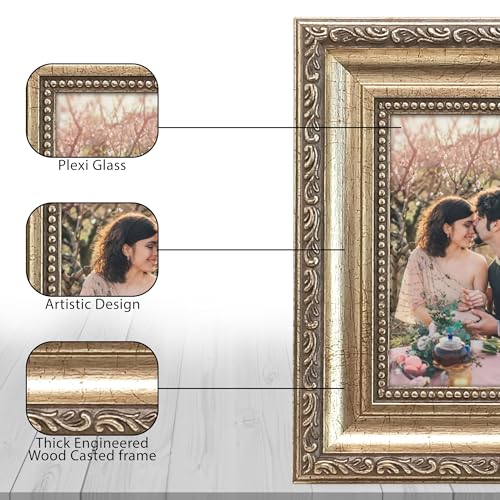 Image of Art Street Elegant Vintage Table Photo Frame for Tabletop With Back Stand, 5x5 Inch Photo, Decorative Frames Perfect for Home Decor, Unique Gift Idea, Durable, Birthday, Wedding, Return Gift (Gold)