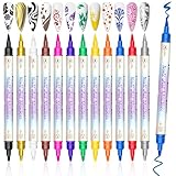 12 Nail Pen per Unghie, 0,5-5 mm Colori Vivaci, Smalto Pennarello per Unghie DIY Graffiti Per nail art Veloce a Casa & Salone, Manicure Strumenti Bellezza Adorna Regalo per Carnevale Pasqua