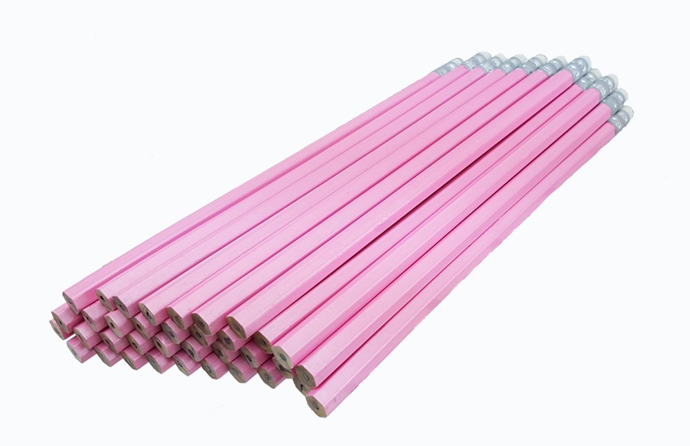 ezpencils – Pearl rosa barril lápices con goma de borrar blanco y plata virola – Paquete de 36 – (antimanchas, borrador, # 2 HB plomo – Unsharpened – Marca
