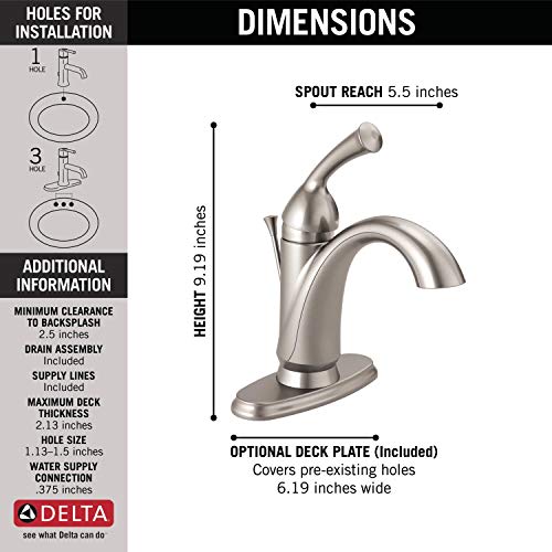 Delta Faucet Haywood Single Hole Bathroom Faucet Brushed Nickel, Single Handle Bathroom Faucet, Diamond Seal Technology, Drain Assembly, Stainless 15999-Ss-Dst #TOP2
