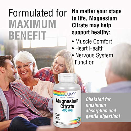 Solaray Magnesium Citrate 400Mg | Nutritive Support For Healthy Heart, Muscle, Nerve & Circulatory Function | Chelated For Absorption | 180 Count #TOP3