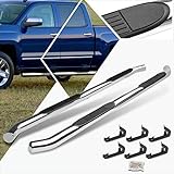 3 Inch Chrome Stainless Round Nerf Bars Side Steps Running Boards Compatible with 07-19 Silverado Sierra Crew Cab (Pair)