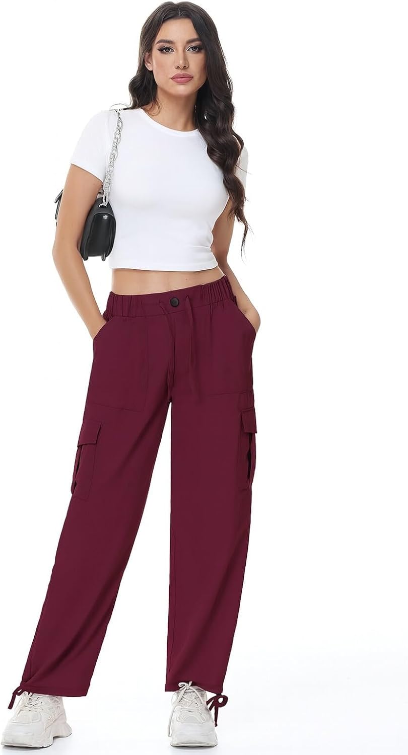 Womens Cargo Joggers Parachute Y2K Pants Lightweight Hiking Travel Scrub Pants Elastic Waist with Drawstring Quick Dry - Image 3