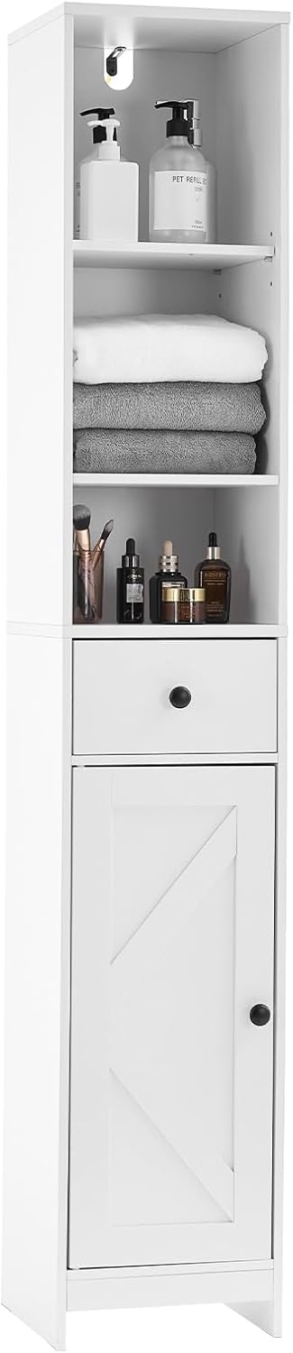 GarveeHome Tall Narrow Bathroom Cabinet, 66.9" Small Skinny Bathroom Storage Cabinet for Small Spaces | Freestanding Water Resistant Organizer for Bathroom, Kitchen, Hallway (3 Open Shelves, White)