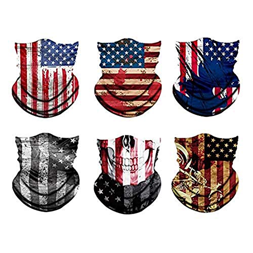 6 Pcs American Flag Windproof Seamless Face Scarf - Multifunctional Microfiber American Flag UV Protection Bandana for Riding Cycling Yoga Fishing Outdoor Headwear