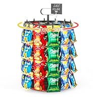 Drehbarer Chipständer mit 4 Etagen, mit 48 Clips, Arbeitsplatten-Chipbeutelhalter mit Holzsockel, rustikaler Snack-Organizer für Party, Einzelhandel, Konzessionsständer (schwarz)