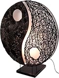  Guru-Shop Lampe de Table/Lampe de Table, Fabriquée à la Main à Bali à Partir D`un Matériau Naturel, la Pierre de Lave - Modèle Yin Yang, Bambou, 50x45x18 cm, Lampes de Table Asiatiques