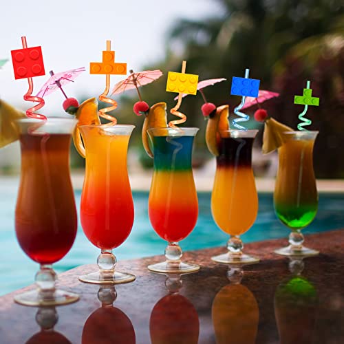 24 Reusable Building Blocks Drinking Straws Birthday Party Decorations Supplies，Building Block Themed Party Favor With 2 Pcs Straws Cleaning Brush. #TOP5