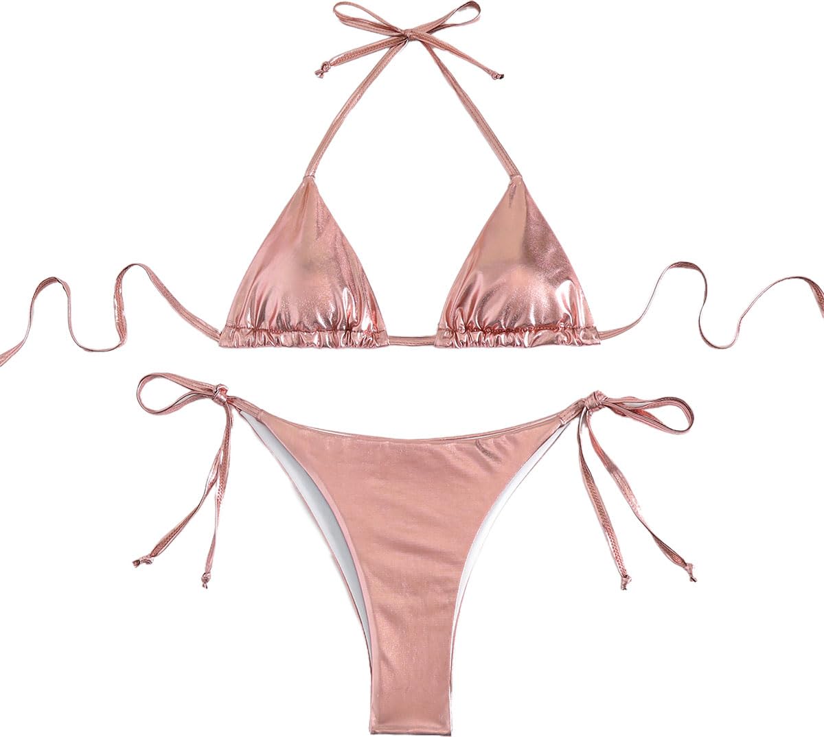THSCWY Damen Metallischer Bikini-Halter-Top Zweiteiliger Bad