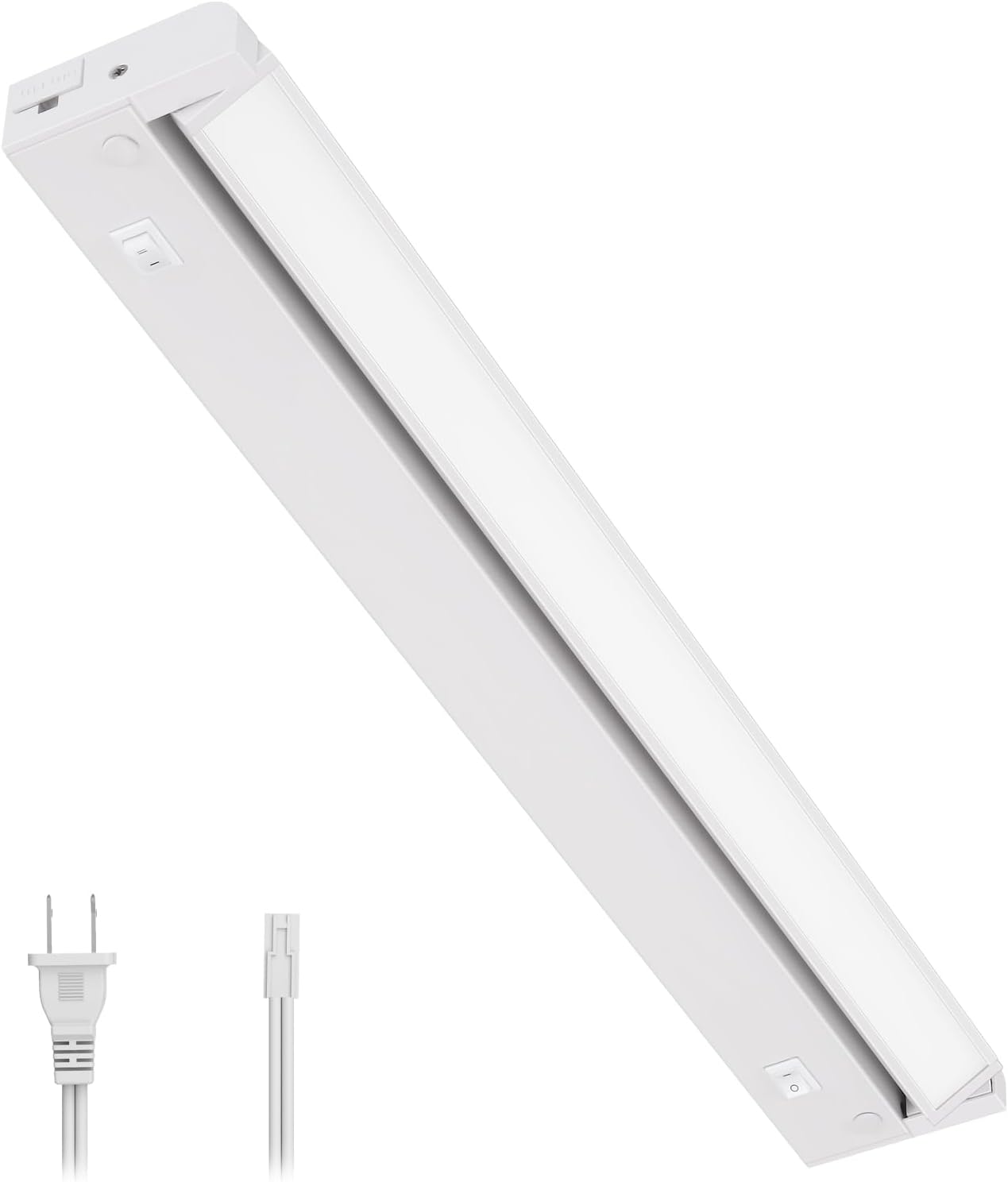 GETINLIGHT 16-inch Swivel LED Under Cabinet Lighting, 2 Color Levels, 2700K/4000K, Dimmable with Wall Dimmers, Plugged-in Only, White Finish, IN-0109-4-WH