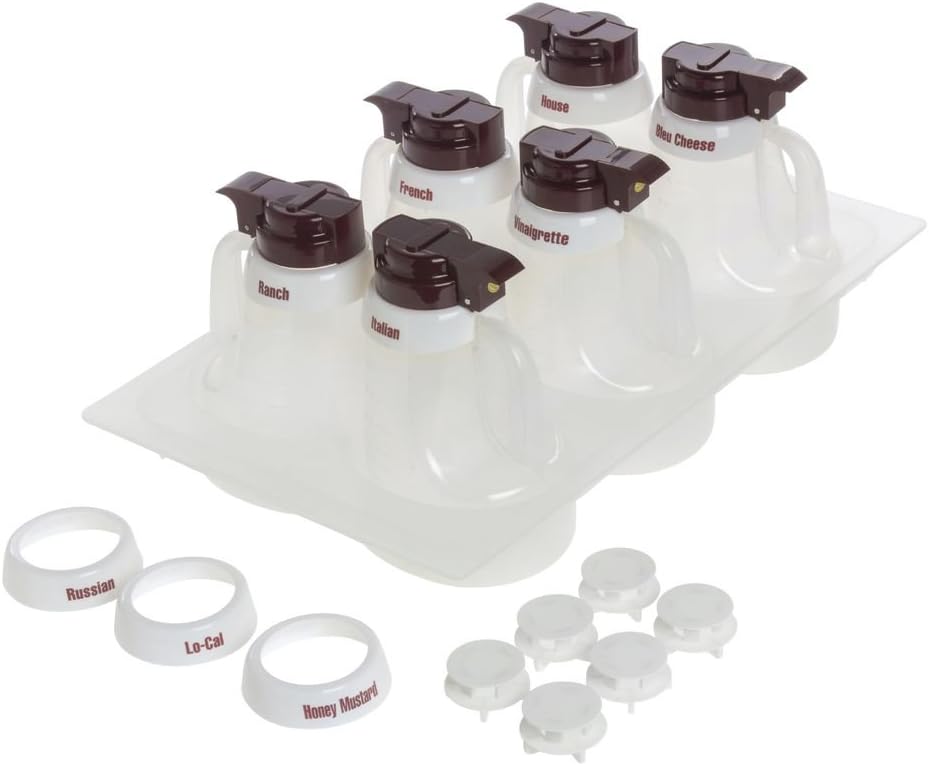 Tablecraft Clear Polypropylene Salad Dressing Dispenser Set - 20 5/8"L x 12 5/8"W x 8 1/4"H
