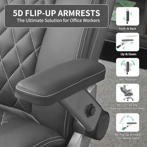 Image of Big and Tall Office Chair with 5D Arms, 600lbs Heavy Duty Desk Chair with Adjustable Lumbar Support, PU Leather High Back Ergonomic Executive Computer Chair with 3'' Silent Casters
