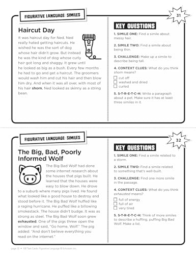 100 Task Cards: Figurative Language: Reproducible Mini-Passages With Key Questions to Boost Reading Comprehension Skills - Image 4