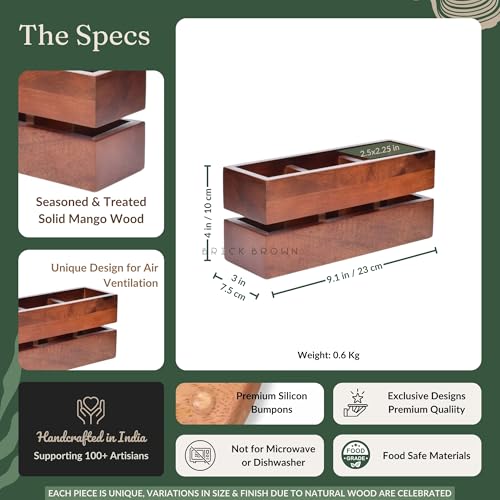 Brick Brown Premium Handcrafted 3-Partition Wooden Cutlery Holder Storage Spoon, Knife, Fork, Chopstick Caddy Self Organizer Stand for Home Kitchen Tableware Restaurant in Mahogany(9.1x3x3.9Inch) by Brick Brown - Image 5