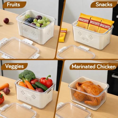 Image of HOKIPO BPA Free Food Grade Plastic Fridge Storage Containers with Lid - Crisper Containers for Fresh Vegetables, Fruits & Food | Freezer & Kitchen Organizer Set for Home Use (AR-6711)