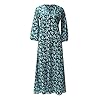 Women's Elegant Summer Dress 3/4 Sleeve Floral Long Dress Chiffon Pleated V-Neck Wrap Dress High Waist Ruffle Maxi Dress Party Dresses A-Line Long Sleeve Autumn Dress Women's Casual Dress, Green, XL #3