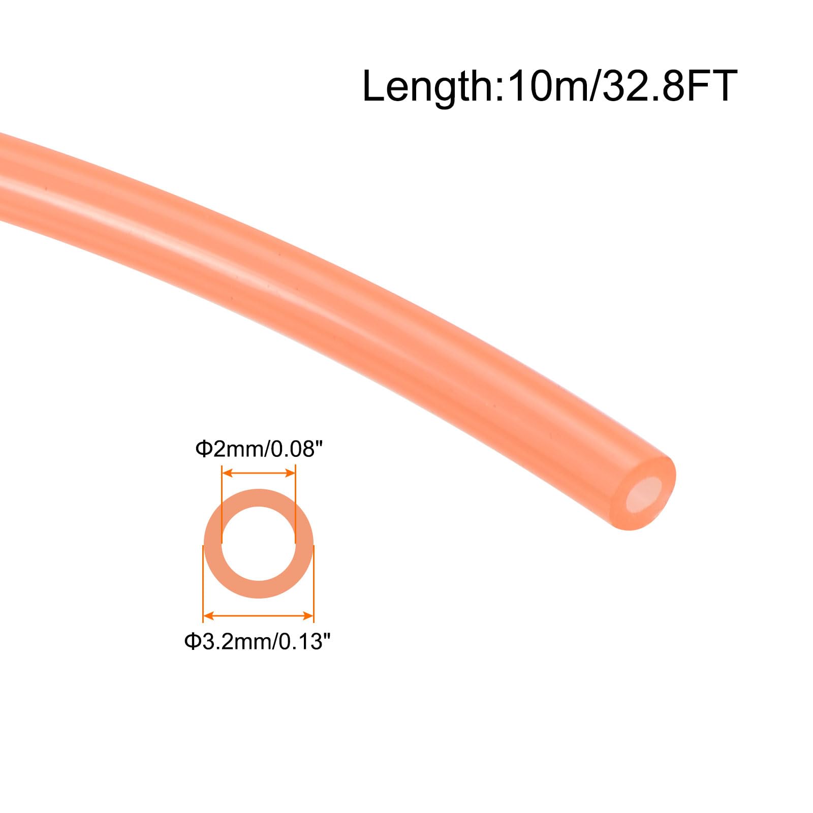 Rebower Pneumatic Tubing Pipe,3.2mm x 2mm Orange PU Polyurethane Tube,32.8FT 10M,PU Air Line Tubing Hose Tubes for Air Compressor,Fluid Transfer,Air Brake - Image 2