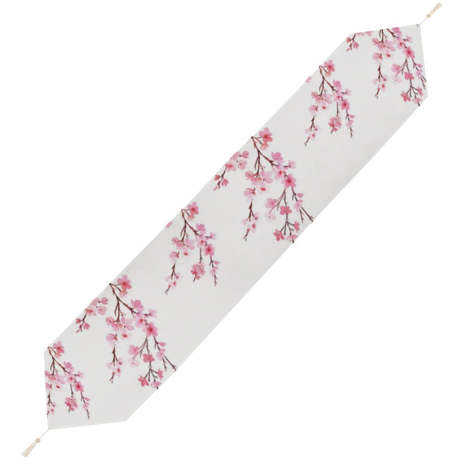 JZemdybill 200*33cm Table Runner with Tassel, Cherry Blossoms Table Runner, Table Decoration for Kitchen, Party, Restaurant