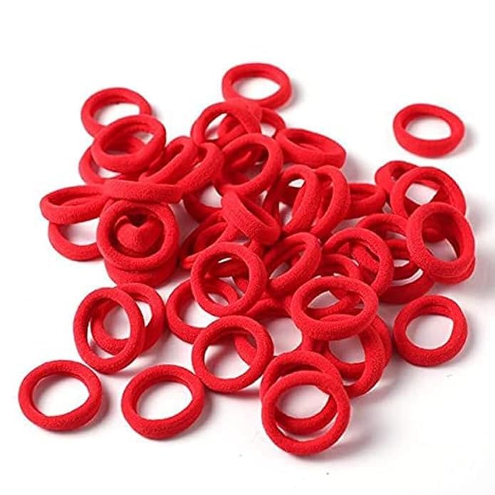 Hairbands Colorful, Small Elastic Ponytail Holders, Mini Rubber Bands Elastic Hair Ties, Small Baby Hair Bobbles Ponytail Holder for Kids Girls & Women, Pack of 100 (RED)-image-8