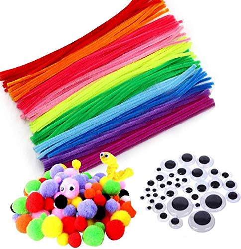 Zaloife Pfeifenputzer Bunt zum Basteln, 500 Stück DIY Pfeifenreiniger Basteln, Bunte Mini Pompons mit Kulleraugen, Pfeifenreiniger für Bastelzubehör Dekorationen Cover