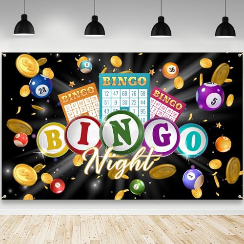 AIBIIN Bingo Party Decorations Game Night Backdrop Banner 6x3.6ft