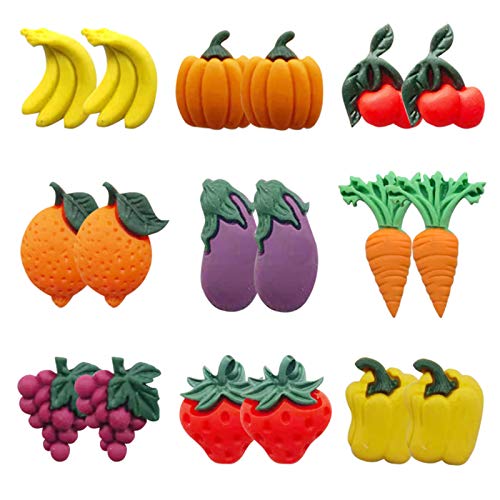 coadipress 9 Pairs Vegetable and Fruit Stud Earrings Set for Women Girls Fun Creative Simulation Strawberry Carrot Peach Resin Earrings Jewelry (Fruits and Vegetables)
